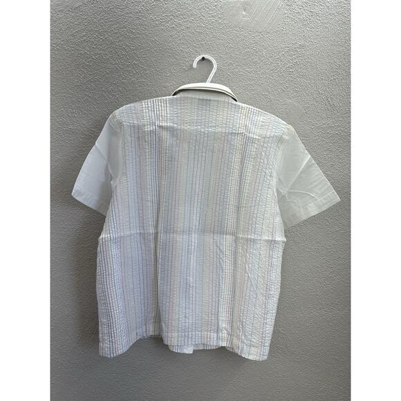 Orvis Womens Shirt Size 14 Rainbow Striped Pin-Tuck Short Sleeve Button Up - Picture 6 of 11